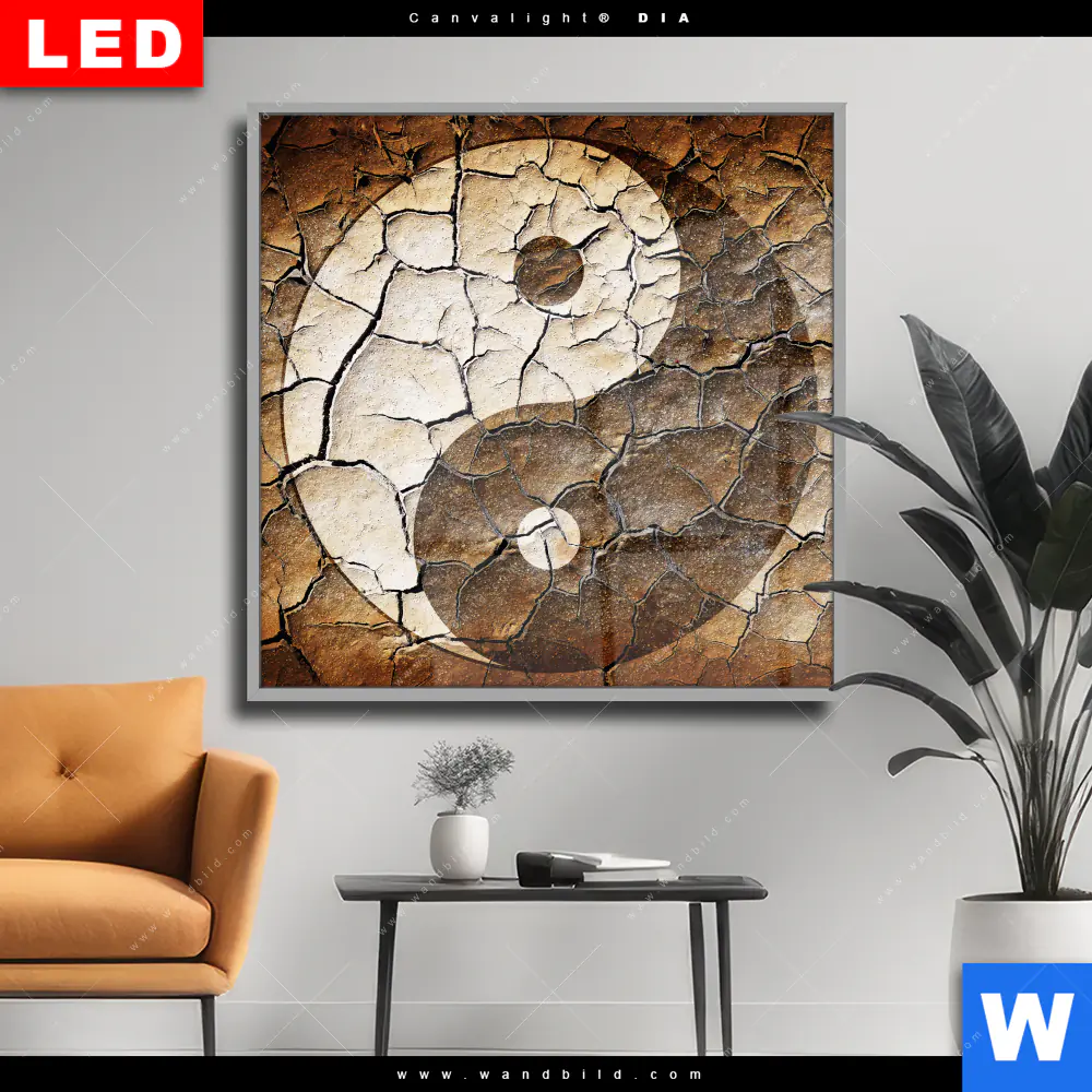 Wechselmotiv Acrylglas Canvalight® DIA | Yin Yang auf rissiger Erde | Quadrat