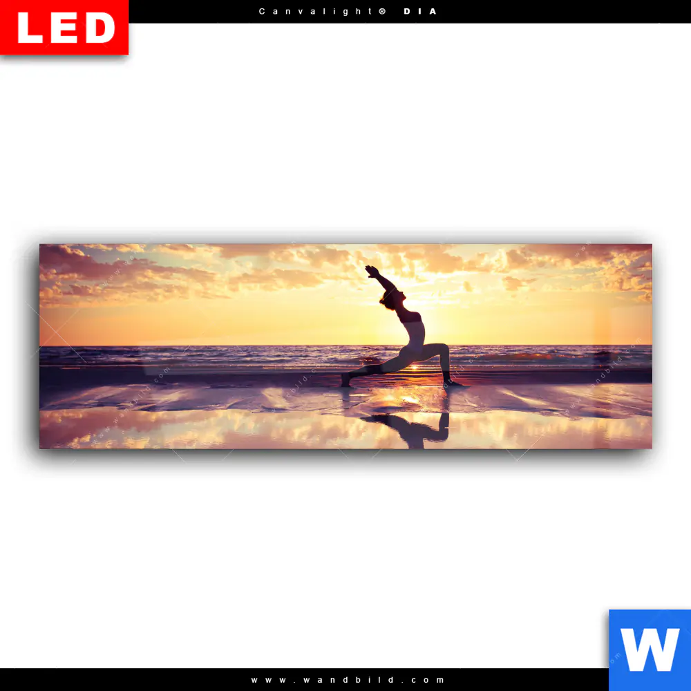 Wechselmotiv Acrylglas Canvalight® DIA | Yoga am lila Strand | Panorama - Image 2