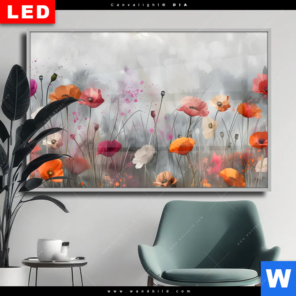 Wechselmotiv Acrylglas Canvalight® DIA | Zarte Mohnblumen im Wind | Querformat