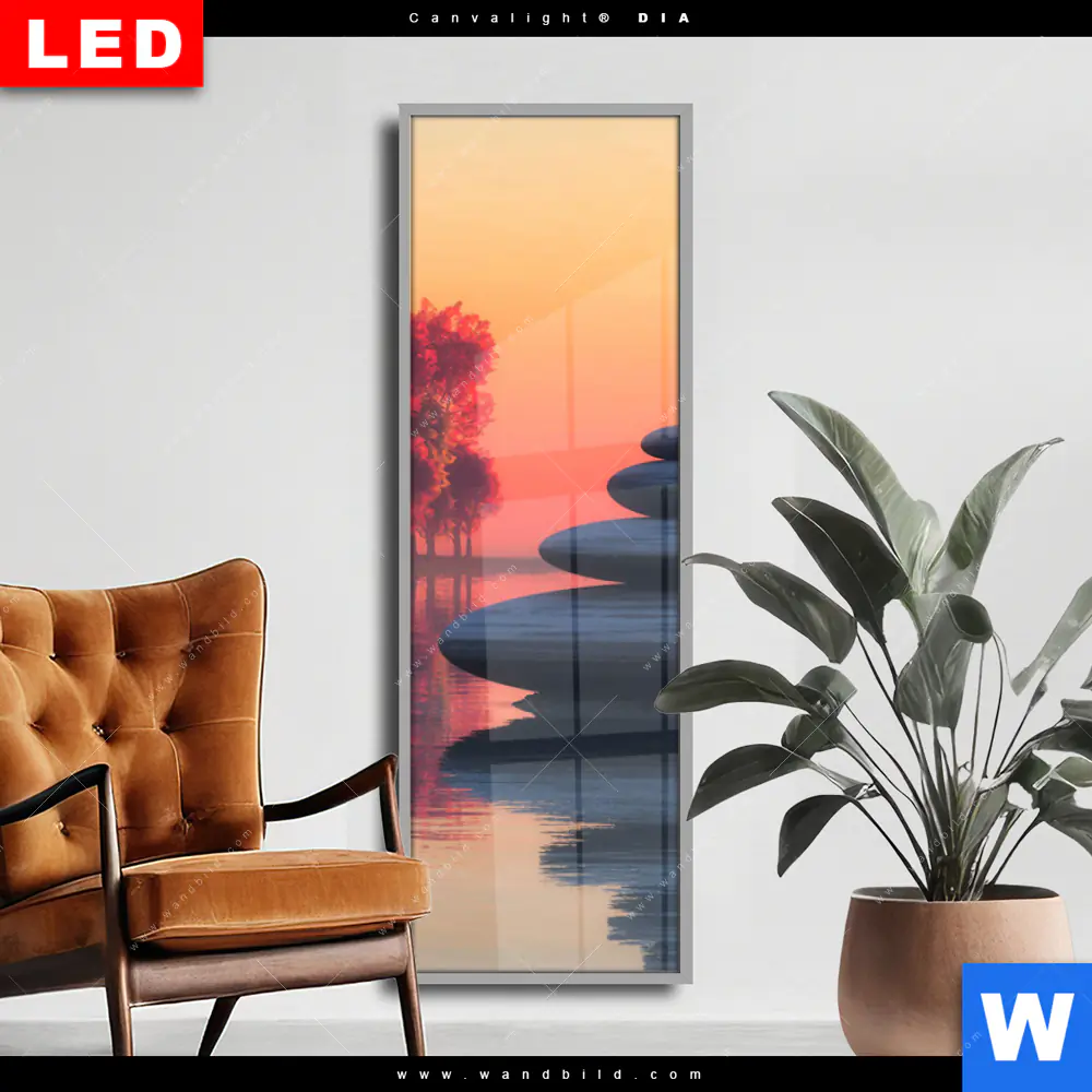 Wechselmotiv Acrylglas Canvalight® DIA | Zen Steine & Sonnenuntergang | Schmal