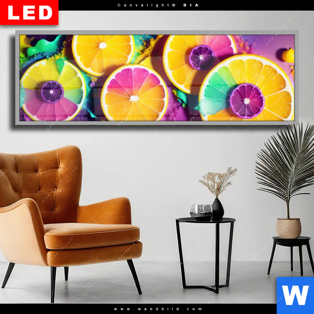 Wechselmotiv Acrylglas Canvalight® DIA | Zitronen Neon Farbe | Panorama