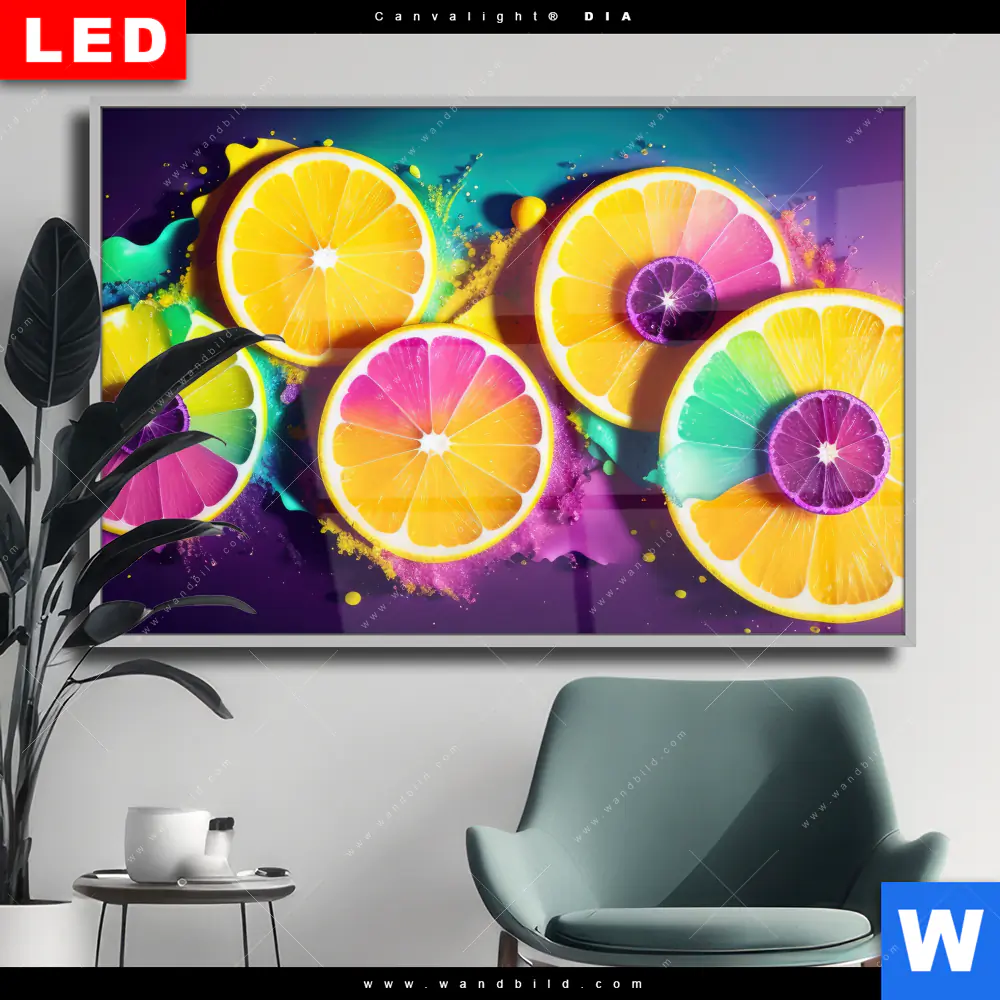 Wechselmotiv Acrylglas Canvalight® DIA | Zitronen Neon Farbe | Querformat