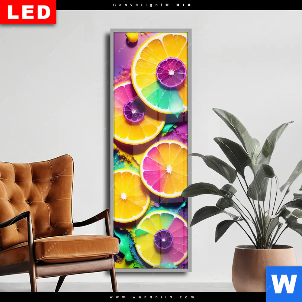 Wechselmotiv Acrylglas Canvalight® DIA | Zitronen Neon Farbe | Schmal