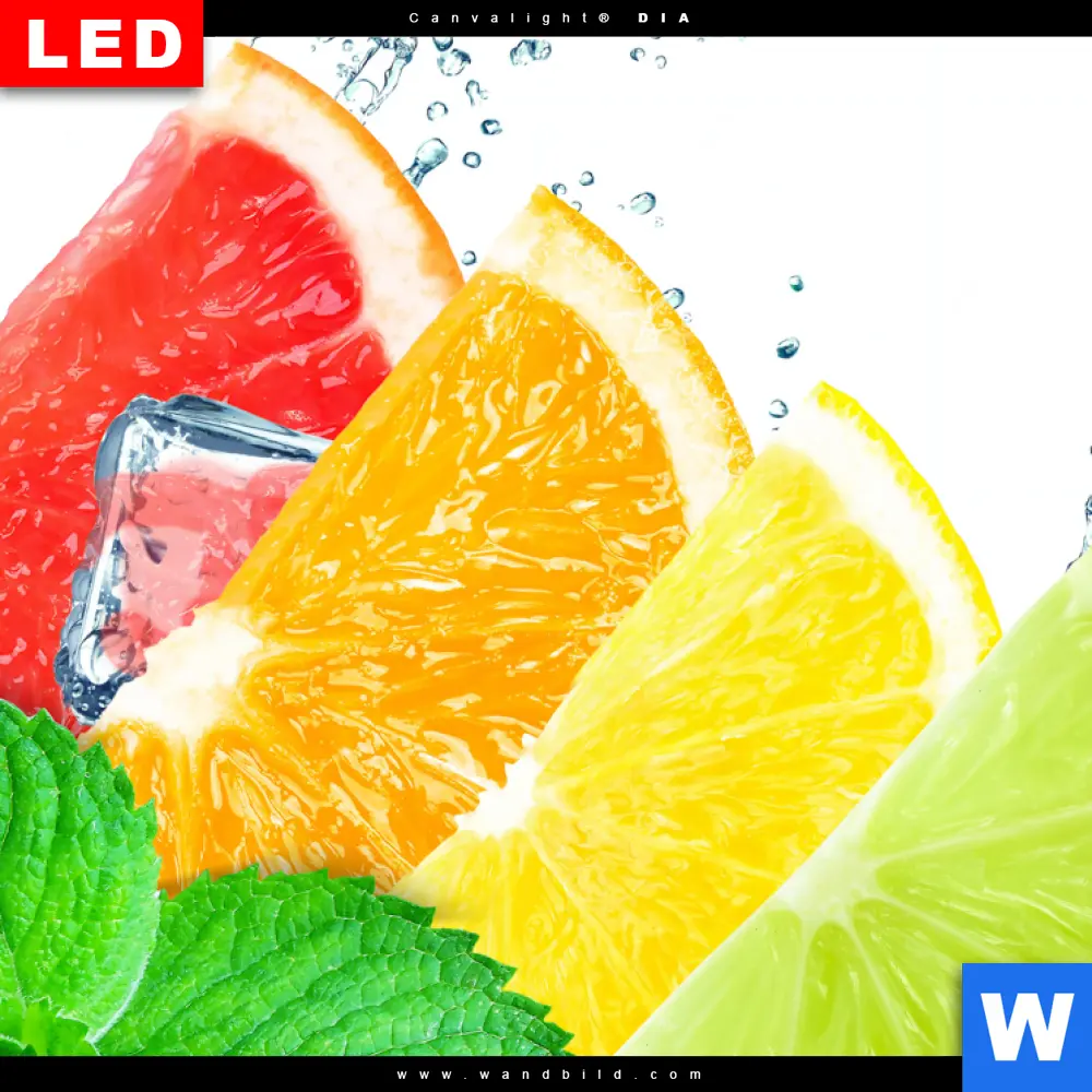 Wechselmotiv Acrylglas Canvalight® DIA | Zitrusfrüchte auf Eis | Hochformat - Image 4
