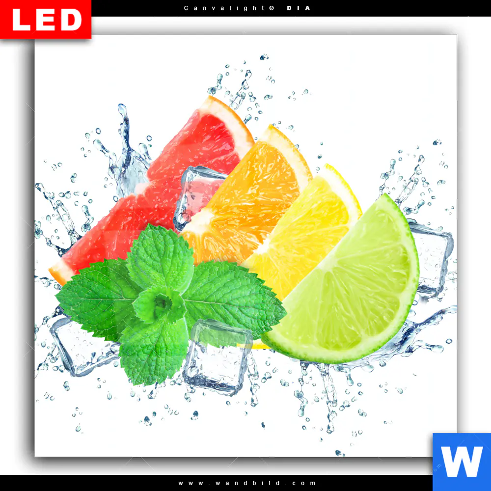 Wechselmotiv Acrylglas Canvalight® DIA | Zitrusfrüchte auf Eis | Quadrat - Image 2
