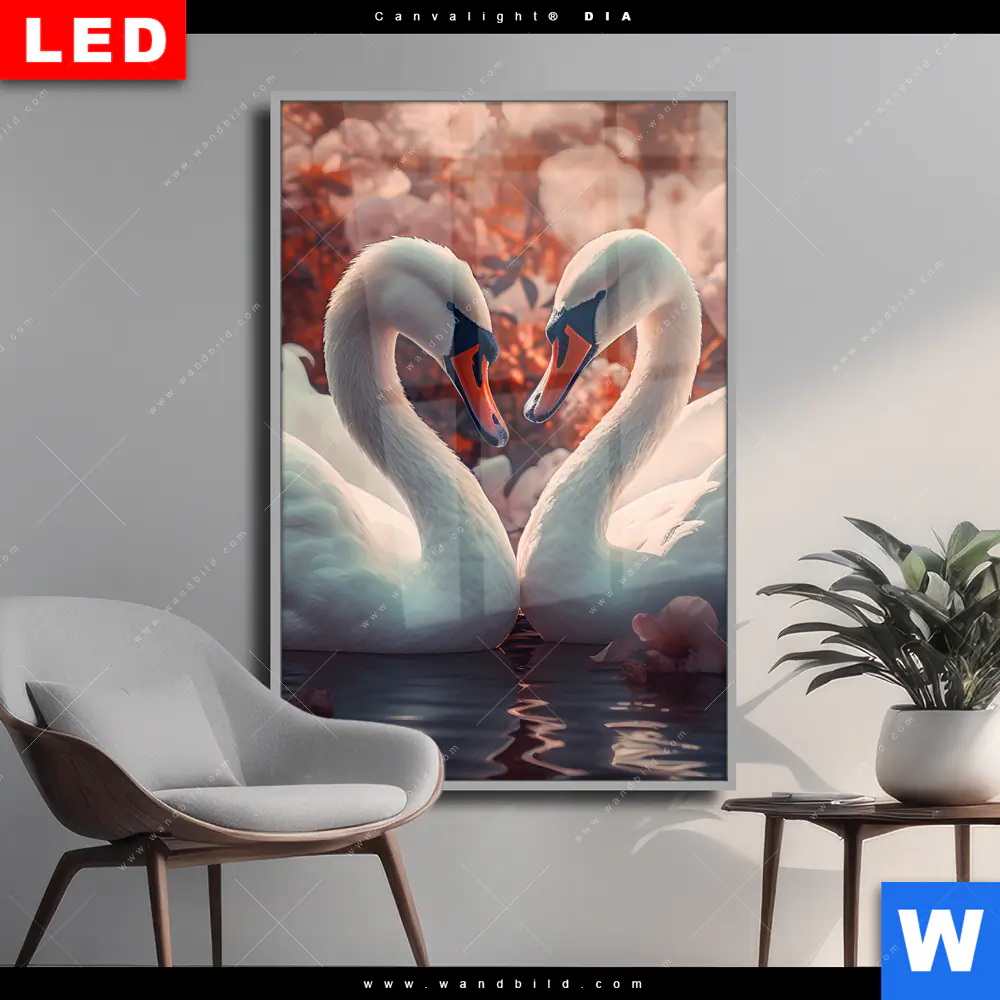 Wechselmotiv Acrylglas Canvalight® DIA | Zwei Schwäne im Wasser | Hochformat