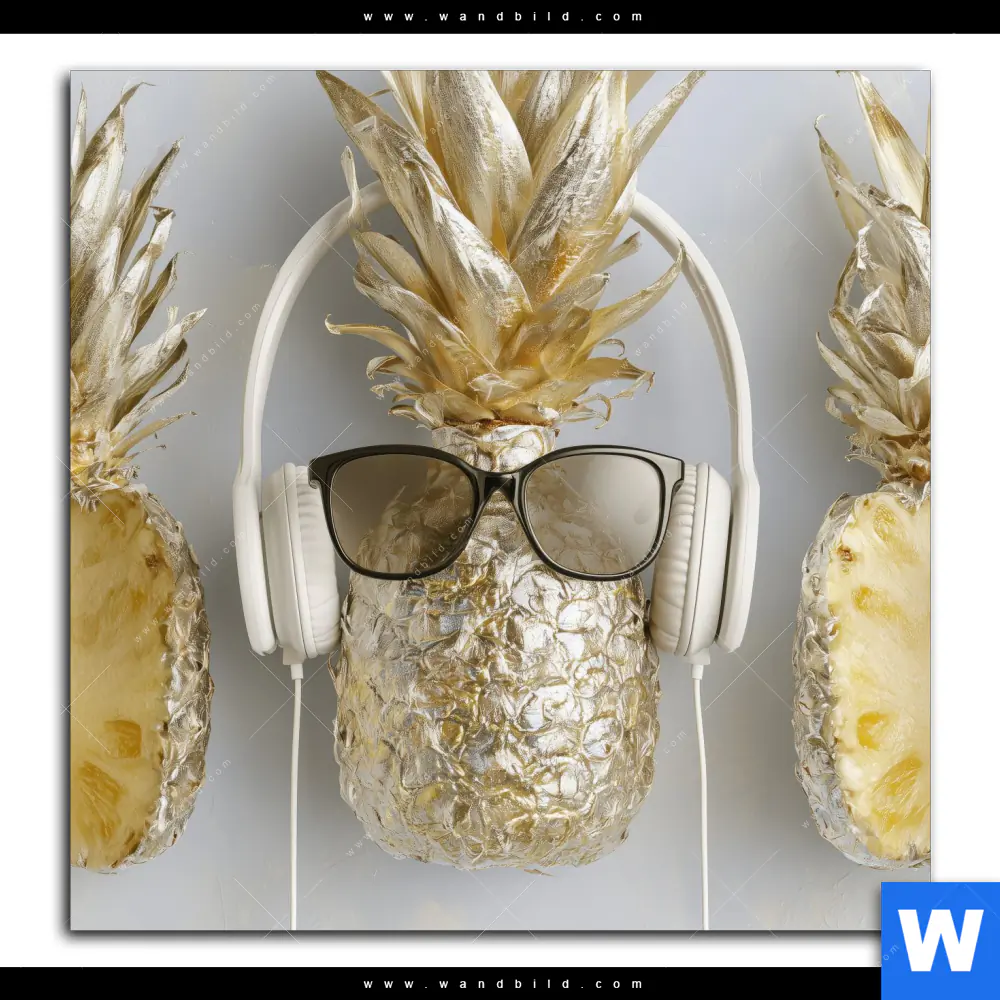 Wechselmotiv | Goldene Ananas mit Kopfhörern | Quadrat - Image 2