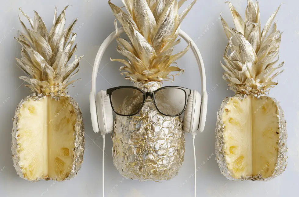 Wechselmotiv | Goldene Ananas mit Kopfhörern | Quadrat - Image 5