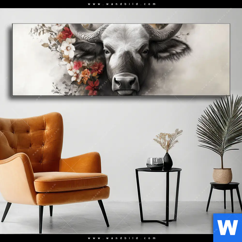 Wechselmotiv | Starker Bulle mit Blumen | Panorama